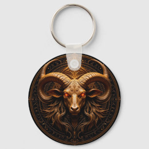 Golden Ornate Ram Head Keychain