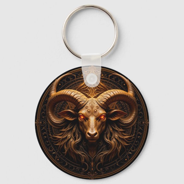 Golden Ornate Ram Head Keychain (Front)