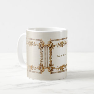 Golden Ornate Rectangle Dimond Flowers Shiny Coffee Mug