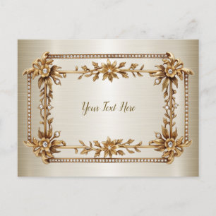 Golden Ornate Rectangle Dimond Flowers Shiny Postcard