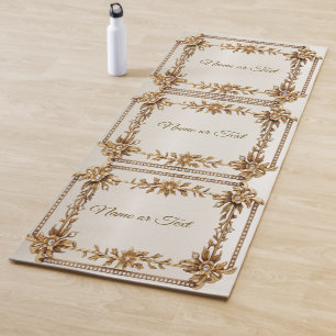 Golden Ornate Rectangle Dimond Flowers Shiny Yoga Mat