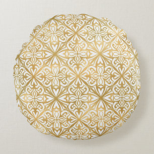 Golden Ornate Round Pillow
