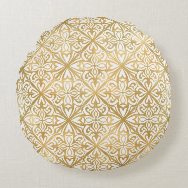 Golden Ornate Round Pillow (Front)