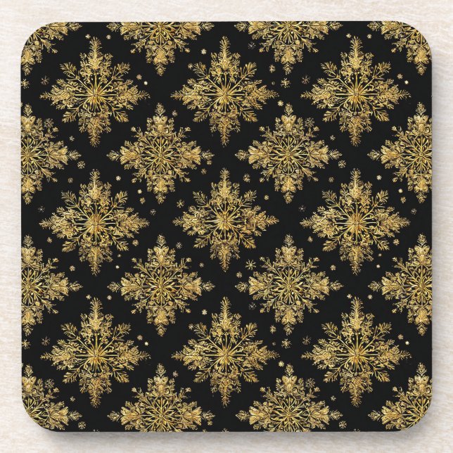 Golden Ornate Snowflake Pattern Coaster (Front)