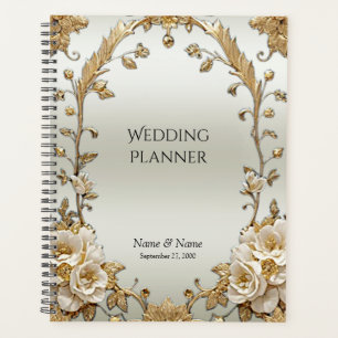 Golden Ornate White Flowers Planner