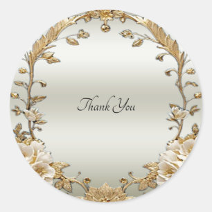 Golden Ornate White Flowers Seal Sticker