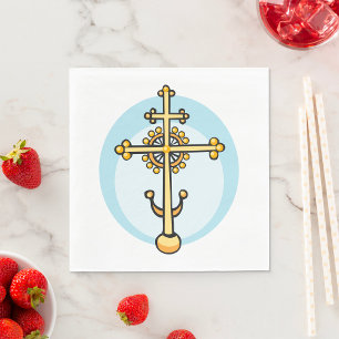Golden Orthodox Cross Religious Symbol Napkin