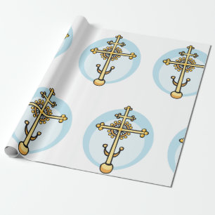 Golden Orthodox Cross Religious Symbol Wrapping Paper