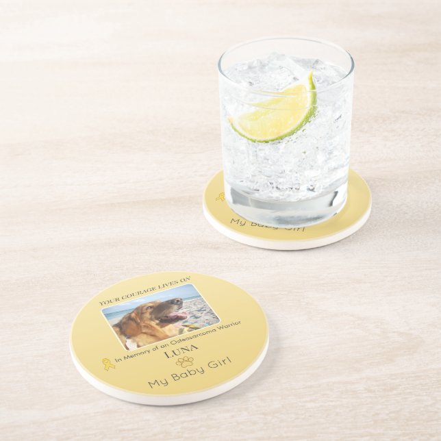 Golden Osteosarcoma Round Pet Tribute Coaster (Side)