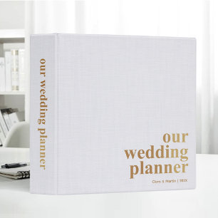 Golden Our Wedding Planner Elegant Beige Linen Binder