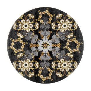 Golden Outline: Eastern Floral Decor Cutting Board