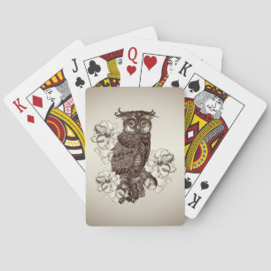 Golden Owl Cream Orchids Playing Cards