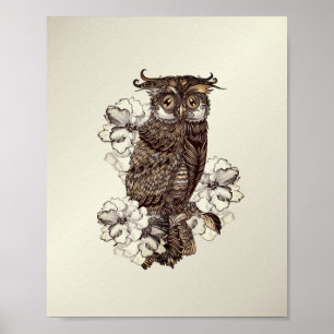 Golden Owl Cream Orchids Poster