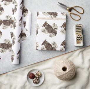 Golden Owl Cream Orchids Wrapping Paper