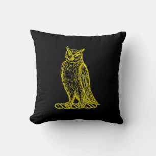 Golden Owl Crest Letterpress Style Throw Pillow