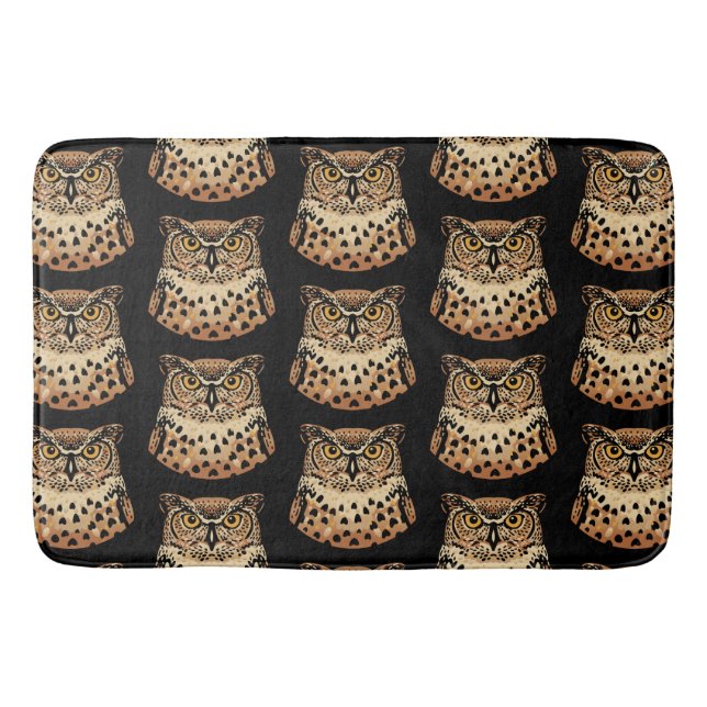 Golden Owl for Halloween, Thanksgiving, Autumn Bath Mat (Front)