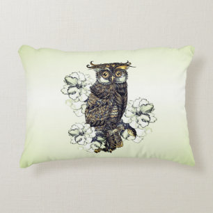 Golden Owl Green Orchids Accent Pillow