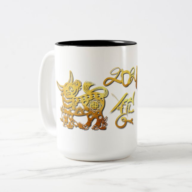 Golden Ox Papier coupé en Chine Nouvel An 2021 Mug (Devant gauche)