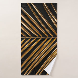Golden painted date palm leaf closeup on abstract  bath towel
