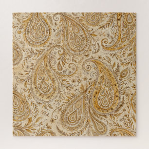 Golden Paisley Warm Cozy Classic Design Jigsaw Puzzle