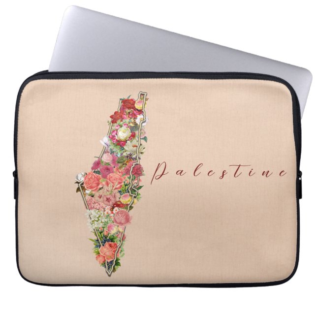 Golden Palestine Map Flower Filled Laptop Sleeve (Front)