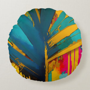 Golden Palm – Abstract Tropical Energy Round Pillow