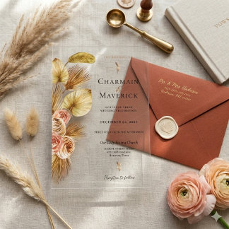 Golden Palm Boho Wedding Acrylic Invitations