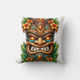 Golden Palm Crown Tiki Throw Pillow