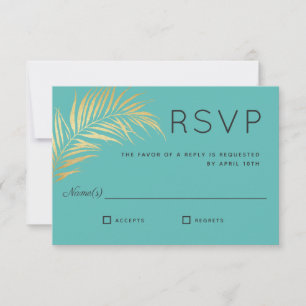 Golden Palm Frond Modern Minimalist RSVP Card