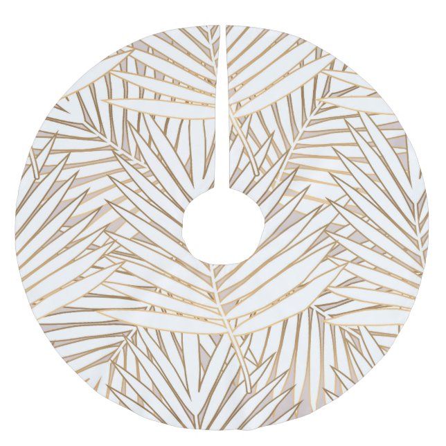 Golden palm leaves: art deco. brushed polyester tree skirt (Front)