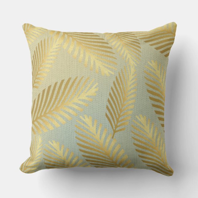 Golden Palm Leaves Pattern Ombre Outdoor Pillow (Front)
