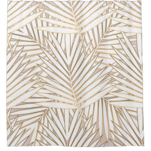 Golden palm leaves seamless pattern on white backg