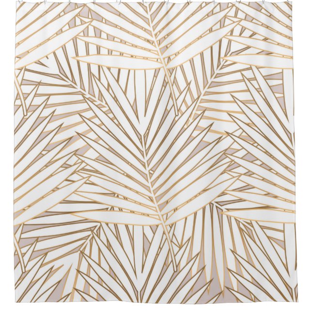 Golden palm leaves seamless pattern on white backg (Front)