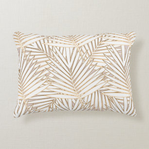 Golden palm leaves seamless pattern on white backg accent pillow