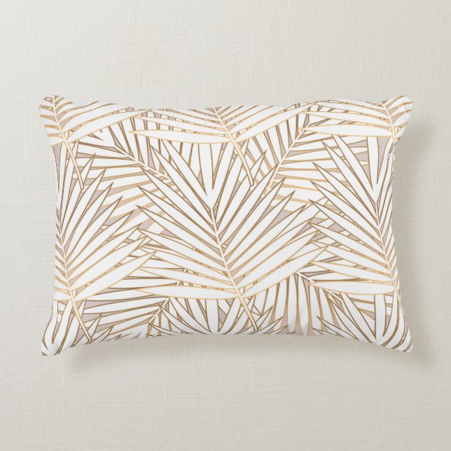Golden palm leaves seamless pattern on white backg accent pillow (Front)
