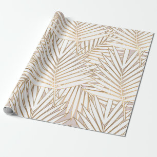 Golden palm leaves seamless pattern on white backg wrapping paper