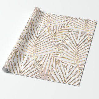 Golden palm leaves seamless pattern on white backg wrapping paper