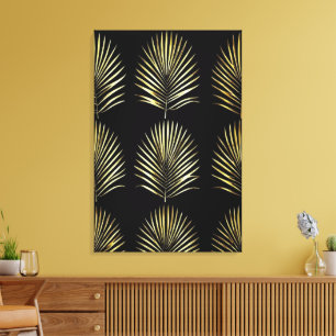 Golden Palm Symphony Grid Canvas Wall Art