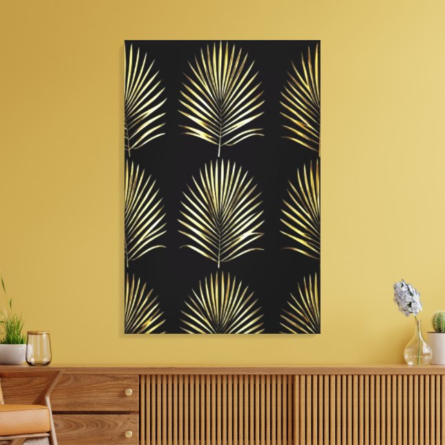 Golden Palm Symphony Grid Canvas Wall Art (Insitu(LivingRoom))