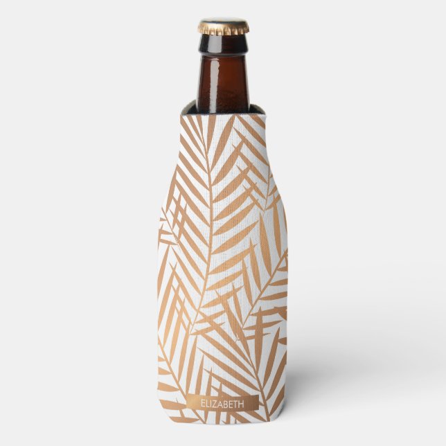 Golden Palm Tree Leaf Pattern Bottle Cooler (Bottle Front)