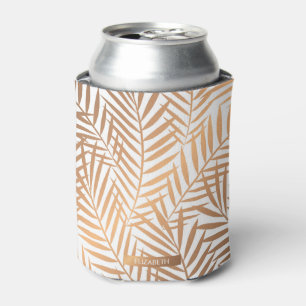 Golden Palm Tree Leaf Pattern Can Cooler