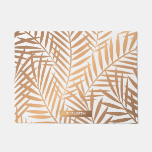 Golden Palm Tree Leaf Pattern Doormat