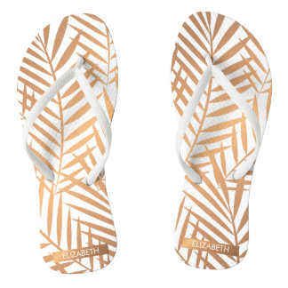 Golden Palm Tree Leaf Pattern Flip Flops