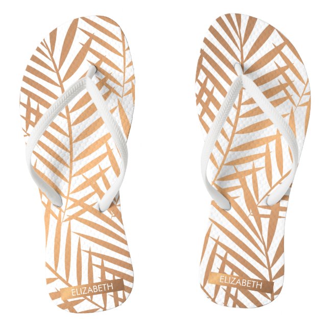 Golden Palm Tree Leaf Pattern Flip Flops (Footbed)