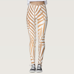 Golden Palm Tree Leaf Pattern Leggings