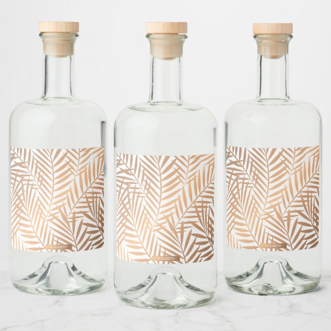 Golden Palm Tree Leaf Pattern Liquor Bottle Label (Bottles)