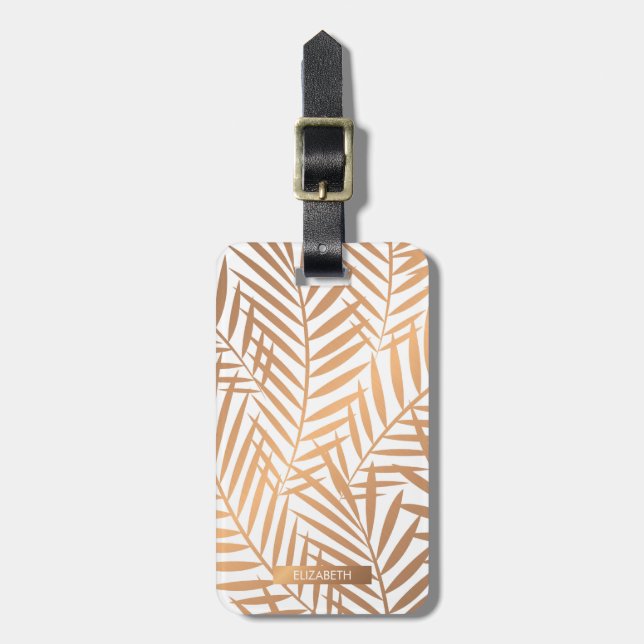 Golden Palm Tree Leaf Pattern Luggage Tag (Front Vertical)