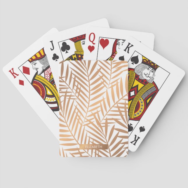 Golden Palm Tree Leaf Pattern Playing Cards (Back)
