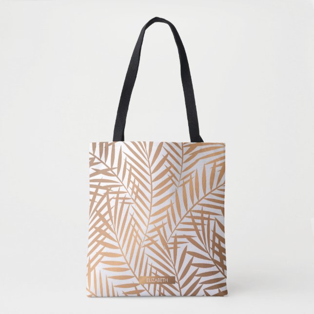 Golden Palm Tree Leaf Pattern Tote Bag (Front)
