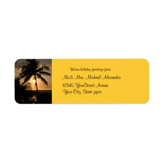 Golden Palm Tree Sunset Holiday Return Address Label